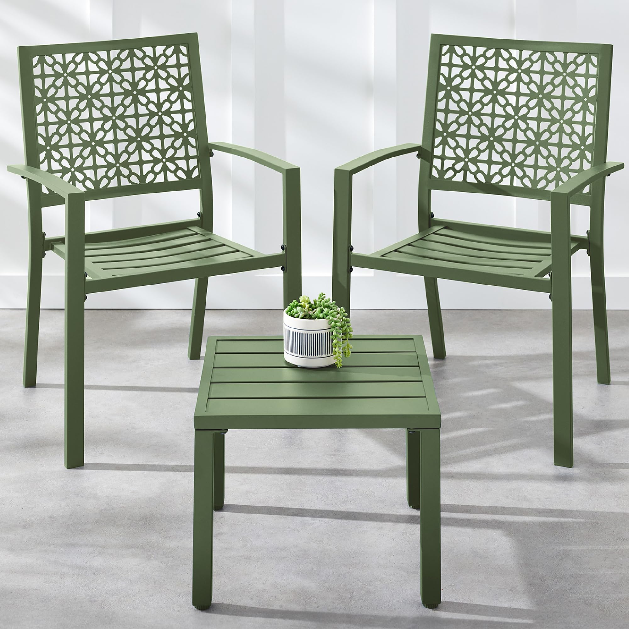 Outdoor Furniture AJUNION Modern Steel KD Frame Garden Set Stackable Chair Bistro Set
