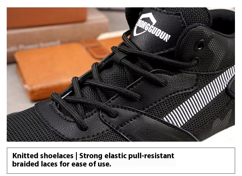 Steel Toe Mid-cut Pigskin And Flying Knit Safety Boots For OEM Security Work