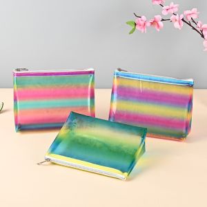 China purse wallet, sustainable recyclable Transparent Hologram Cosmetic Bag Shiny Makeup Bag Clutch Handbag Waterproof Travel Wash Bag Toiletry Bag on sale