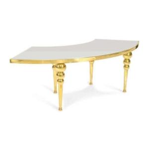China Curevd Glass Top Stainless Steel Leg Wedding Banquet Table factory
