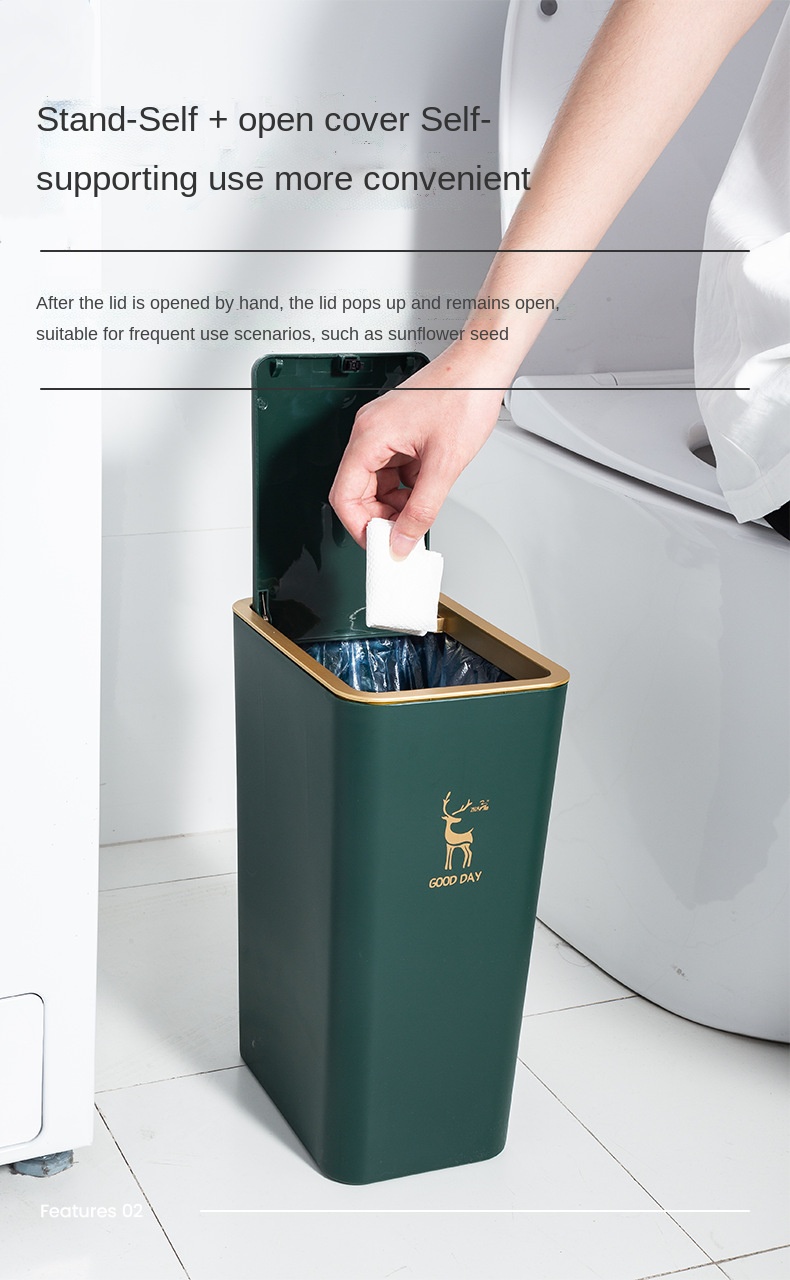 Household Simple Open Lid square sealed Bucket Living Room Bedroom Bathroom Study Paper Basket Plastic Press Trash Can