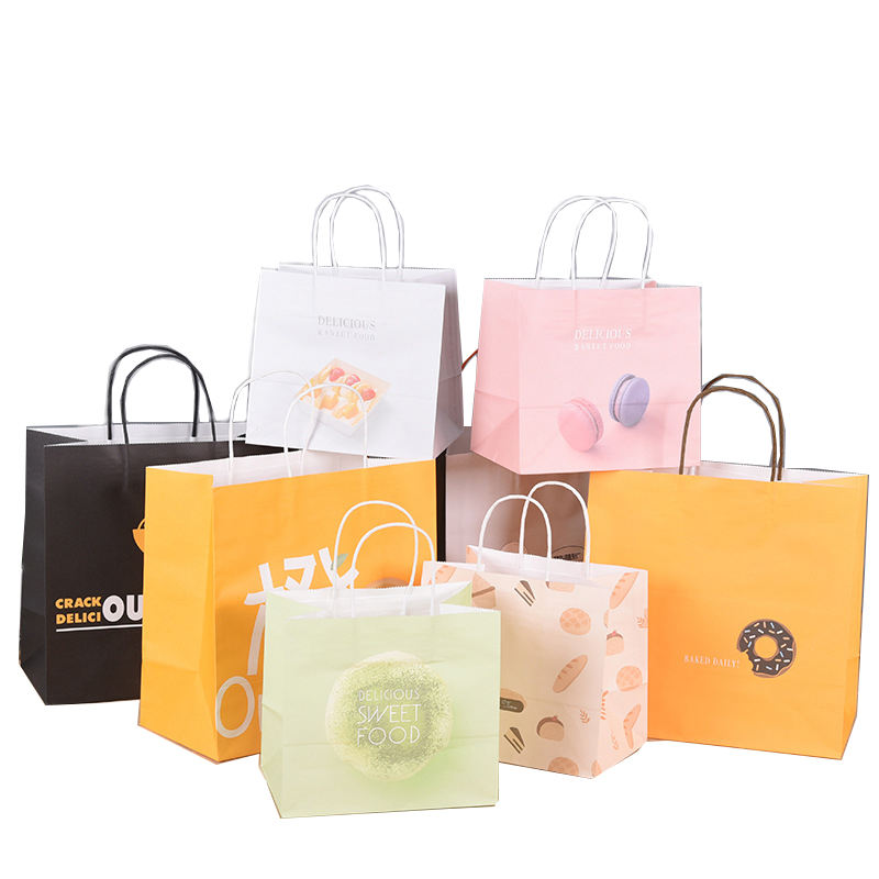CMYK 4 Color Offset Printing Kraft Paper Handle Bags for Customized Luxury Packaging