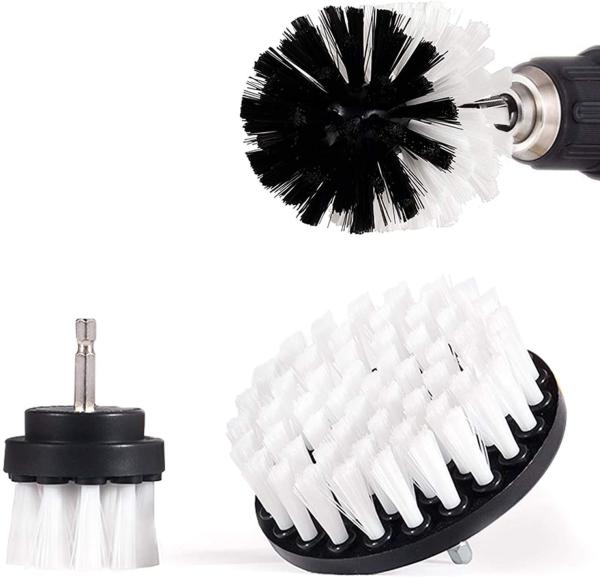 Scrubber Drill Attachment Cleaning Brush 3 Pc Set, White Soft Bristle For 1/4 In