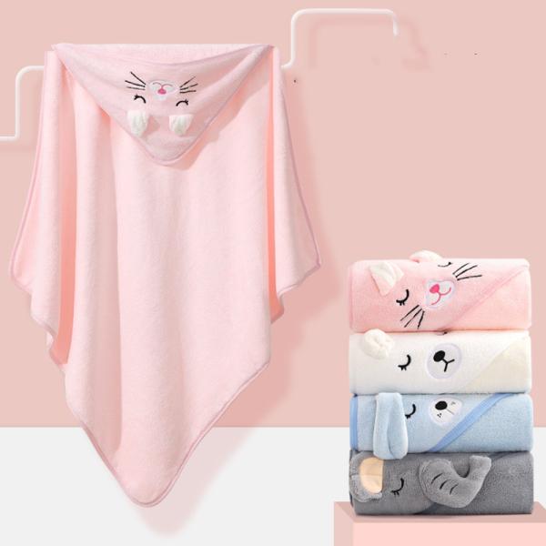 House Cartoon Design Velvet Hooded Baby Kids Bath Towel with Good Absorption 80