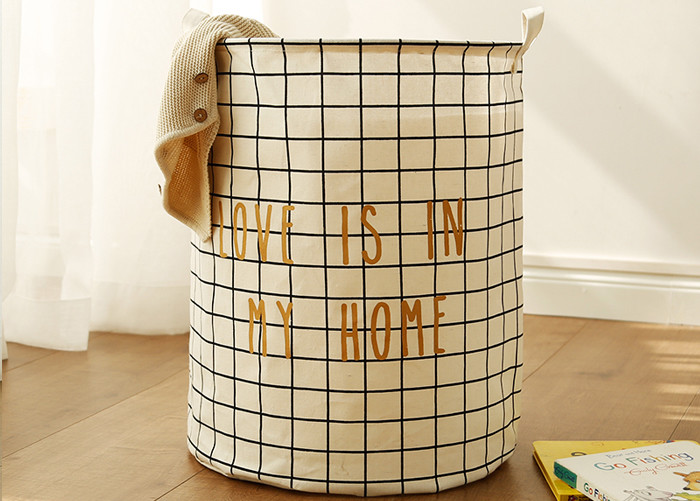 Puting Foldable washing laundry clothes basket toy storage bag large box customized white plaid love is in my home