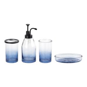 China 4pcs Glass Bathroom Accessories Set Ombre Blue Apothecary Head Crack Effect Round Shape factory