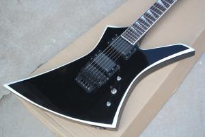 China Factory Custom Black Body Electric Guitar whit Floyd Rose,White Binding Neck,Black Hardware,Rosewood Fretboard factory
