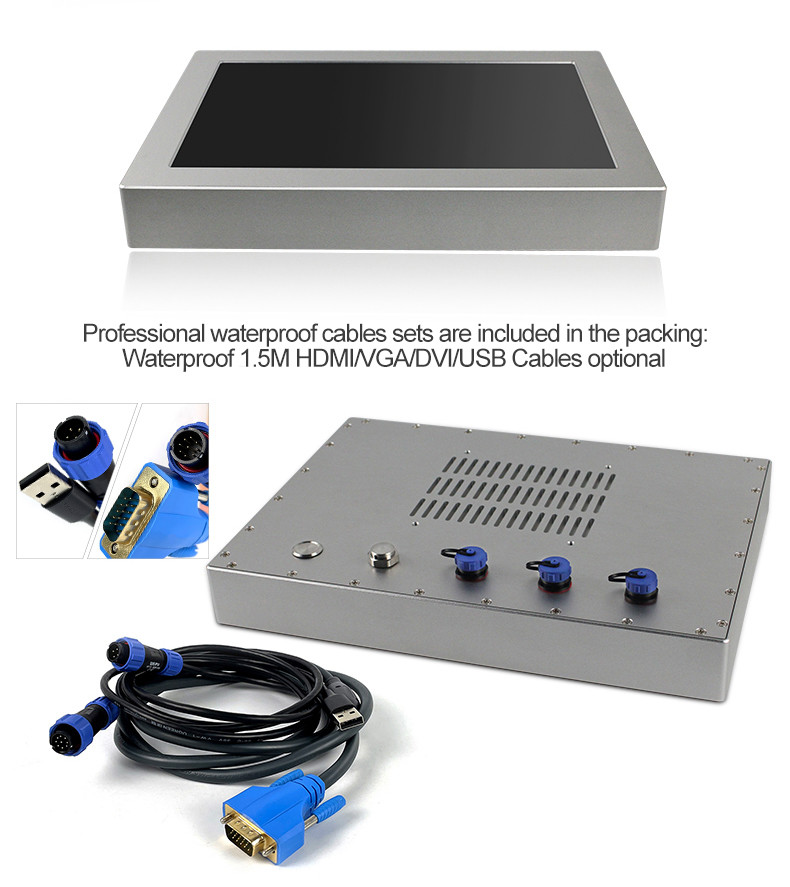 VGA DVI IP69K Lcd Touch Screen Monitor 450cd/m2 Industrial Lcd Monitor