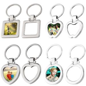 China Customized Blank Sublimation Metal Keyring Pendant With Moving Photo Frame Holiday Small Gift Keychain factory