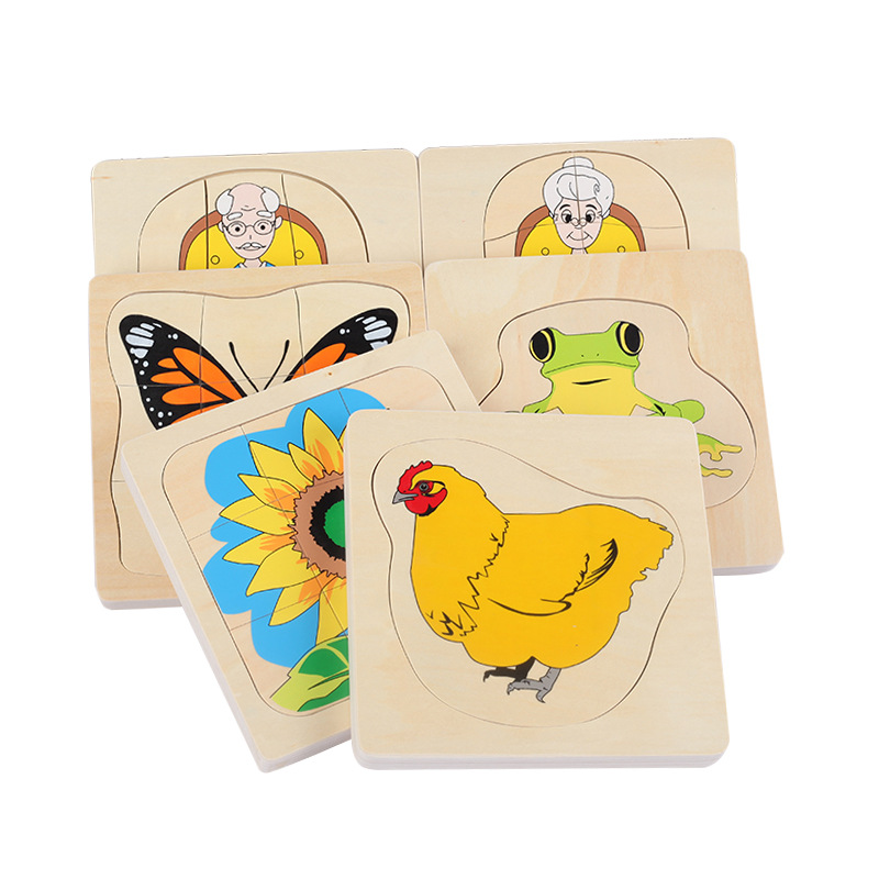 Montessori early childhood education toys growth process Montessori animals and plants men and women multi-layer puzzle
