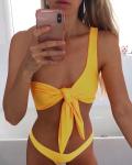 Tiered Layer Tie a Knot Front Top With Low waist Bikini swimsuit high cut