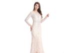 Long Sleeve Lace Embroidery Wedding Bridesmaid Dresses O - Neck Rockabilly