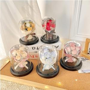 China Woolen French Romantic Simulation Flower Hug Bucket Ornaments Creative Lighted Rose Bouquet Valentine's Day Gift Hand-held Flower Bag 11x15cm factory