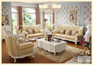 China Living Room Furniture Leather Luxury Wooden Sofa Set factory