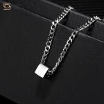 Hip Hop Titanium Steel Clavicle Cuban Chain Necklace Square Block Pendant