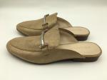 Closed Toe Soft Ladies Slippers Bronze Genuine Leather With Sliver Square Buckle