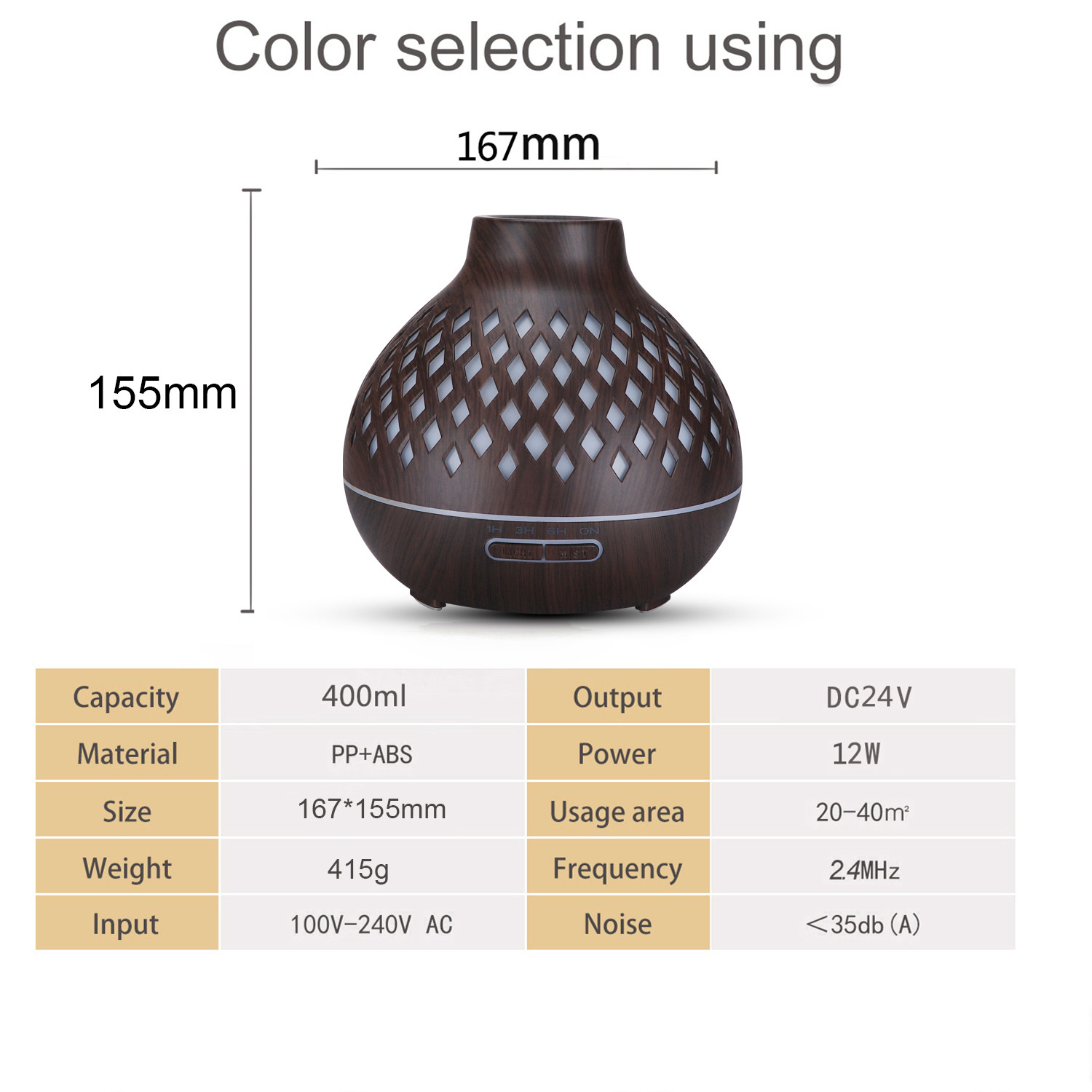 400ml Ultrasonic Air Humidifier & Essential Oil Diffuser Cool Mist Humidifier air
