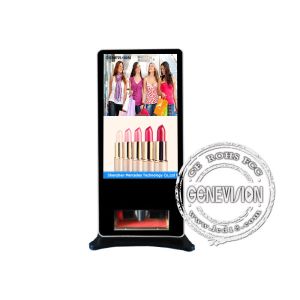 China 55inch Smart Touch Kiosk with Shoes Cleaner Interactive Android Advertising Standee with remote managing Software factory