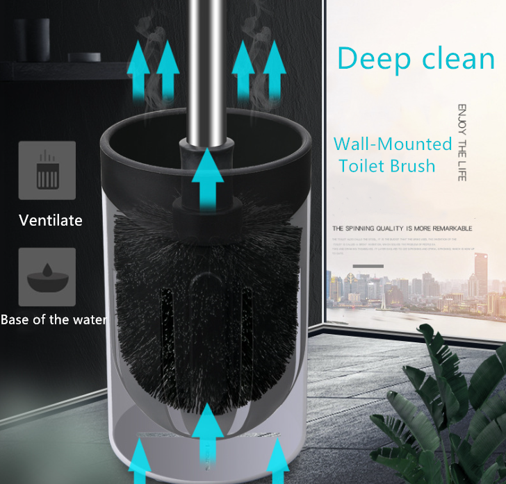 Stainless steel toilet brush no dead corner toilet brush long handle dead corner soft bristle brush household no-punch cleaning