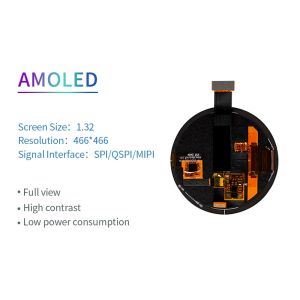 1.32 Inch Round AMOLED Panel 466X466 Dots SPI/QSPI/MIPI Interface brightness