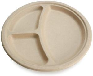 China Round Bagasse 3 Compartments Compostable Plate Disposable Sugarcane Plates factory