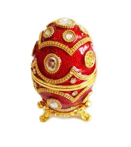 China Handmade Enamel Faberge Easter Egg Jewelry box Luxury Blue Faberge Easter Egg Russian Royal Case Jewellery Box Holder factory