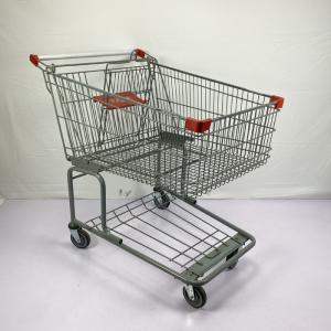 China 175L Big Basket Metal Wire Shopping Trolley With Bottom Frame TPR TPU Wheels factory