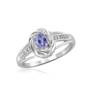 China 1.25 Carat 4 Prong Ovate Natural Tanzanite And Accent White CZ Sterling Silver Ring factory