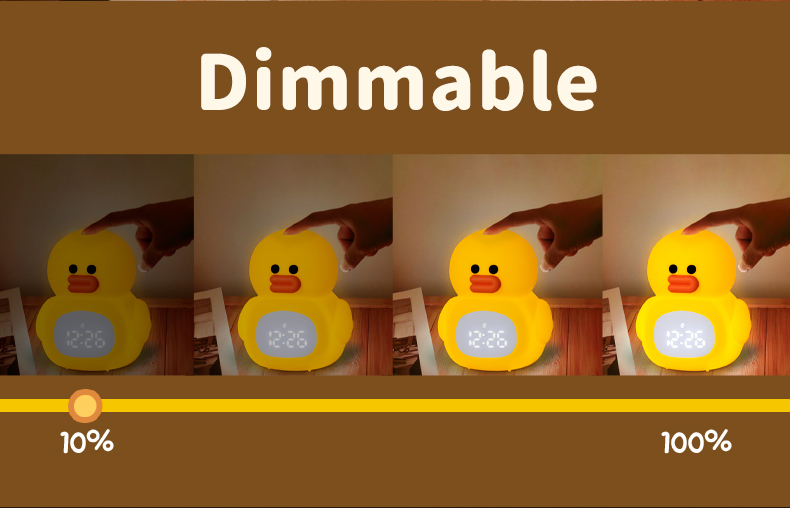 Cartoon Duck LED Night Light Alarm Clock Kawaii Silicone Sensor Warm Color Remote For Kids' Room