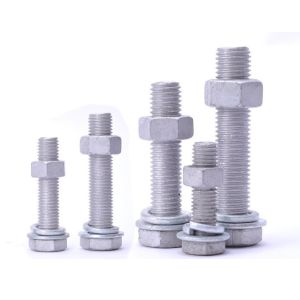 China Hot Dip Galvanized Hex Head Bolts with Plain Washers, Spring Washers and Hex Nut Used for Photovoltaic, Wind, Electricity factory