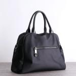 Zippered Black Leather Top Handle Bag ISO Unisex Shoulder Bag