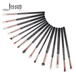China Jessup 15pcs Black/Rose gold Wood Handle Eyeshadow Eyebrow Shader Makeup Brush Set T157 factory