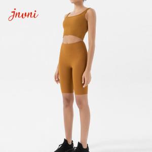 China 210gsm Yoga Activewear Sets Ribbed Two Piece Biker Short Sets factory