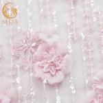 Excellent 3D Flower Lace Customized Embroidery 1 Yard Length Pink Floral Lace