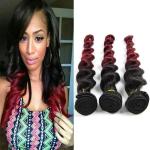 Natural Red Human Hair Extensions Ombre 1B / 99J Loose Wave Hair 10"-30"