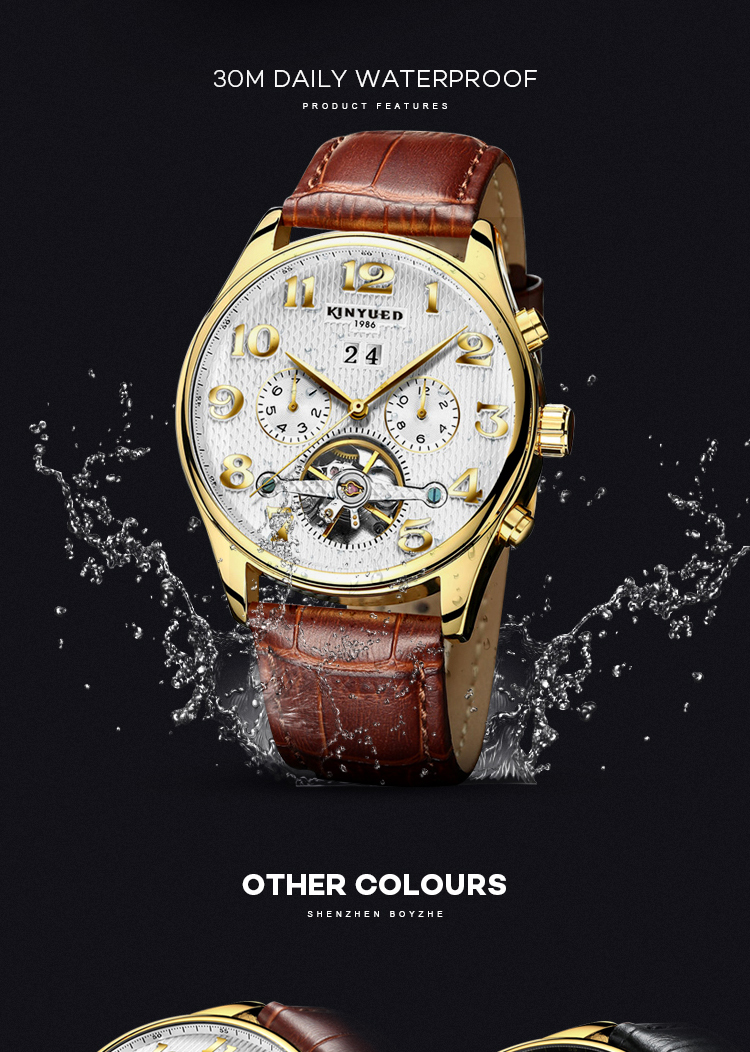 KINYUED New Wrist Sport Watch Waterproof Tourbillon Skeleton Watch Watches Men Luxury Brand Automatic Top