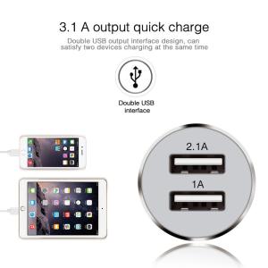 China 12V 3.1A Aluminium Alloy dual port usb cell phone smart car charger with rohs certificate for Smart Phone Tablets factory