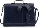 Women'S Vegan Leather Laptop Bag Shoulder Computer Satchel Bag Detachable Bow
