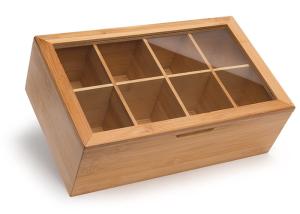 China 8 Compartments Bamboo Storage Organizer Box , Wooden Tea Box With Glass Lid factory