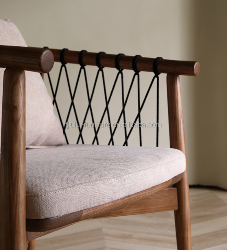 Mail Packing Y Nordic Lounge Wood Sofa Leisure Chair Woven Rope Solid Wood Chair With Armrest for Hotel