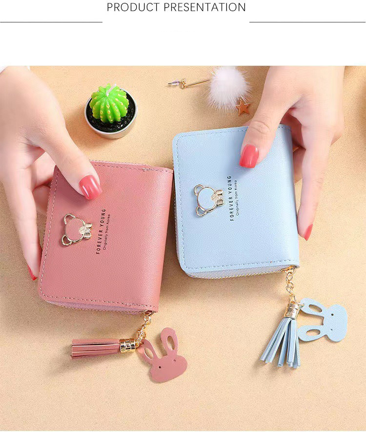 Small Ladies PU Leather Wallet Female Two-fold Hasp Mini Cute Clutch Decoration None