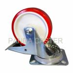 Red Swivel Industrial Caster Wheels 6 Inch Polyurethane Wheel Swivel Top Plate