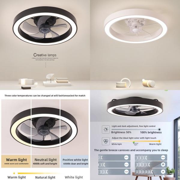 Manufactory 19.7 Inch Invisible Nordic Simple Led Ceiling Cell Fan with Lamp with Led Lighting Led Lamp Classic and Remote