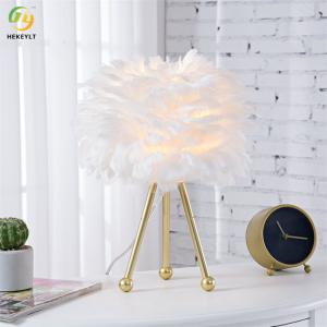 China 14.5&quot; Tripod Metal Body Bedside Table Lamp White Feather factory