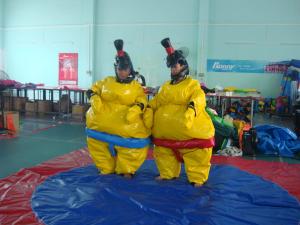 China Inflatable Amusement Park With Yellow Sumo Suit For Adult And Kids factory
