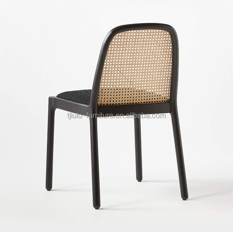Lamb Wool/Velvet Rattan Dining Chair W47*D50*H78CM Luxury Modern Wood for Living Room Furniture