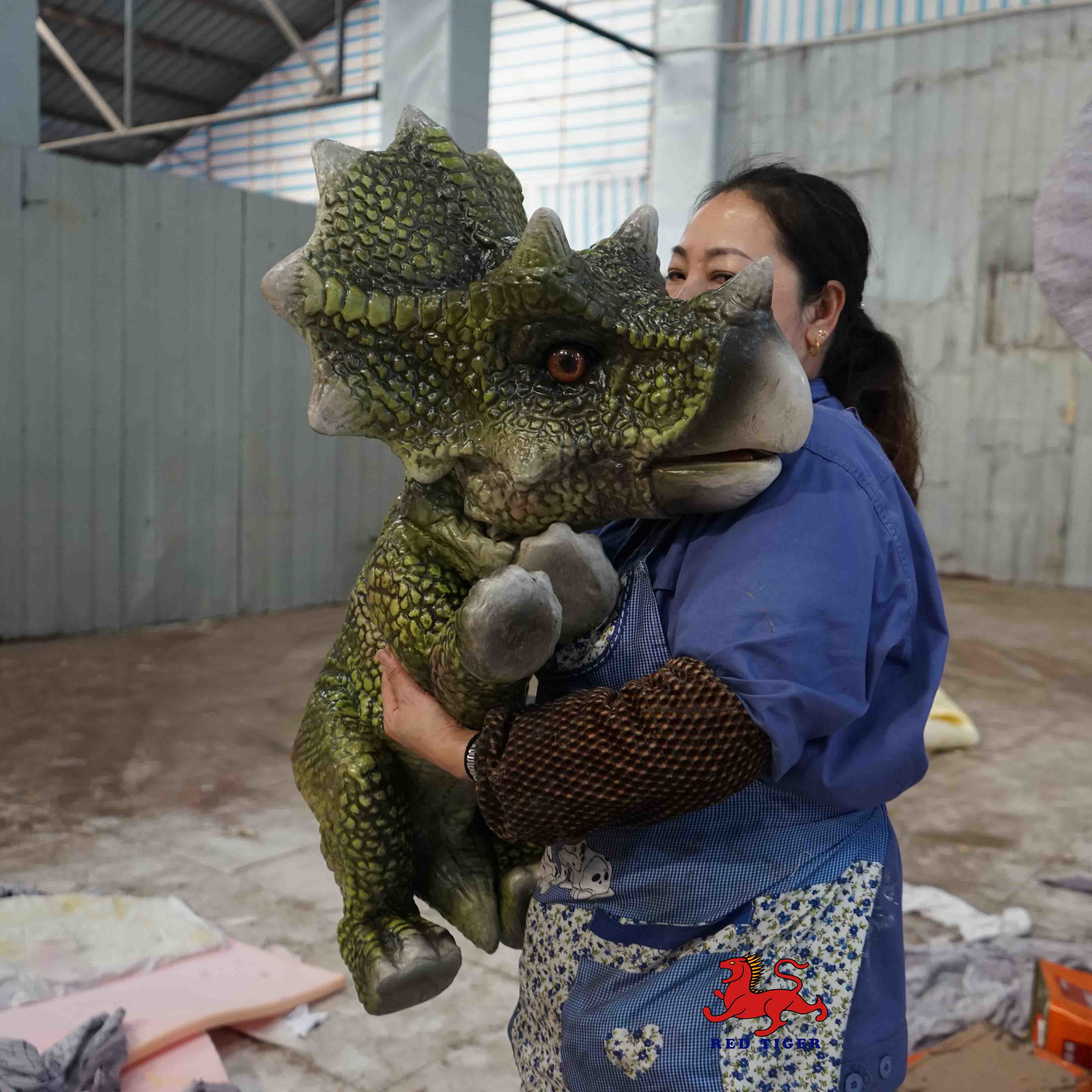 Lightweight Soft Realistic Hand Puppet , Triceratops Hand Puppet