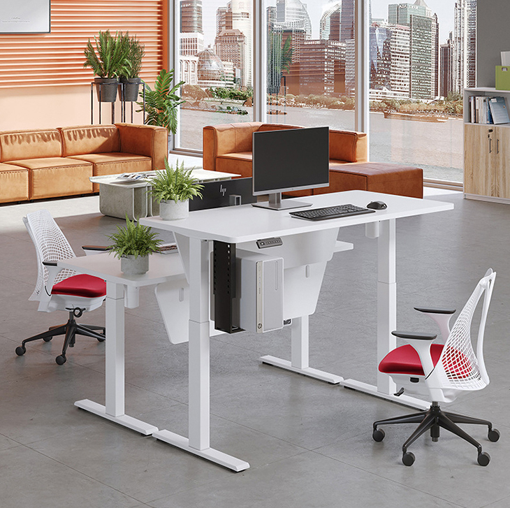 Custom Design Wood Standing Desk with Electric Height Adjustment and Mini Bar Counter