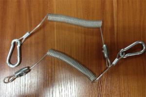 China Clear Cable Wire Coil Lanyard W/Zinc Alloy Carabiners Extendable Anti-Drop Strap 3*15*100mm factory