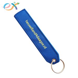 Fashionable Custom Fabric Keyrings , Blue Bottom Rectangle Woven Key Tag